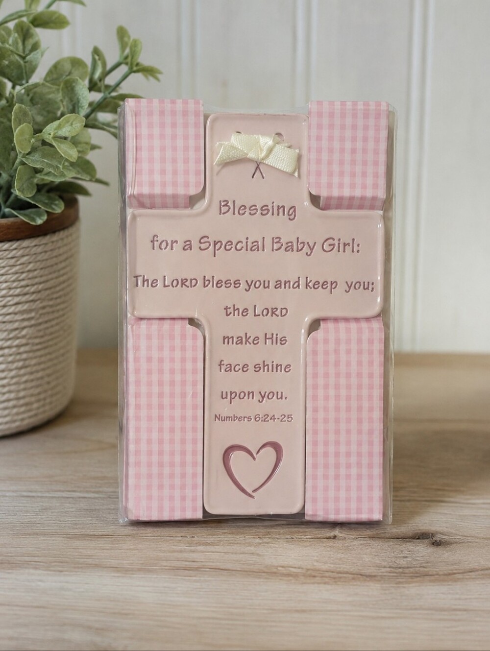 Little girls blessing cross pink plaque